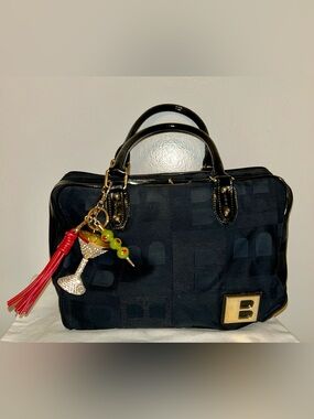Bally Monogram Fabric Boston Bag, with Amazing Martini Charm